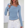 image:imagePRETTYGARDEN Womens 2026 Long Sleeve T Shirts Asymmetrical Y2K Slim Fitted Going Out Trendy Tops Early Fall Fashion ClothingLight Blue