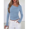 image:imagePRETTYGARDEN Womens 2026 Long Sleeve T Shirts Asymmetrical Y2K Slim Fitted Going Out Trendy Tops Early Fall Fashion ClothingLight Blue