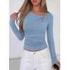 image:imagePRETTYGARDEN Womens 2026 Long Sleeve T Shirts Asymmetrical Y2K Slim Fitted Going Out Trendy Tops Early Fall Fashion ClothingLight Blue