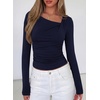 image:imagePRETTYGARDEN Womens 2026 Long Sleeve T Shirts Asymmetrical Y2K Slim Fitted Going Out Trendy Tops Early Fall Fashion ClothingNavy Blue