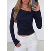 image:imagePRETTYGARDEN Womens 2026 Long Sleeve T Shirts Asymmetrical Y2K Slim Fitted Going Out Trendy Tops Early Fall Fashion ClothingNavy Blue