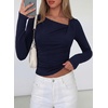 image:imagePRETTYGARDEN Womens 2026 Long Sleeve T Shirts Asymmetrical Y2K Slim Fitted Going Out Trendy Tops Early Fall Fashion ClothingNavy Blue