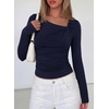 image:imagePRETTYGARDEN Womens 2026 Long Sleeve T Shirts Asymmetrical Y2K Slim Fitted Going Out Trendy Tops Early Fall Fashion ClothingNavy Blue