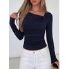 image:imagePRETTYGARDEN Womens 2026 Long Sleeve T Shirts Asymmetrical Y2K Slim Fitted Going Out Trendy Tops Early Fall Fashion ClothingNavy Blue