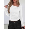 image:imagePRETTYGARDEN Womens 2026 Long Sleeve T Shirts Asymmetrical Y2K Slim Fitted Going Out Trendy Tops Early Fall Fashion ClothingWhite