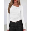 image:imagePRETTYGARDEN Womens 2026 Long Sleeve T Shirts Asymmetrical Y2K Slim Fitted Going Out Trendy Tops Early Fall Fashion ClothingWhite
