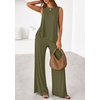 image:imagePRETTYGARDEN Womens 2026 Two Piece Matching Lounge Sets Asymmetrical Split Tank Tops Wide Leg Pants Summer Outfits TracksuitArmy Green