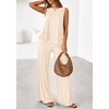 image:imagePRETTYGARDEN Womens 2026 Two Piece Matching Lounge Sets Asymmetrical Split Tank Tops Wide Leg Pants Summer Outfits TracksuitBeige