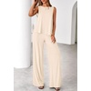image:imagePRETTYGARDEN Womens 2026 Two Piece Matching Lounge Sets Asymmetrical Split Tank Tops Wide Leg Pants Summer Outfits TracksuitBeige