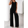 image:imagePRETTYGARDEN Womens 2026 Two Piece Matching Lounge Sets Asymmetrical Split Tank Tops Wide Leg Pants Summer Outfits TracksuitBlack