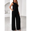 image:imagePRETTYGARDEN Womens 2026 Two Piece Matching Lounge Sets Asymmetrical Split Tank Tops Wide Leg Pants Summer Outfits TracksuitBlack