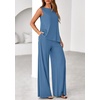image:imagePRETTYGARDEN Womens 2026 Two Piece Matching Lounge Sets Asymmetrical Split Tank Tops Wide Leg Pants Summer Outfits TracksuitBlue