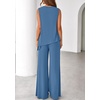 image:imagePRETTYGARDEN Womens 2026 Two Piece Matching Lounge Sets Asymmetrical Split Tank Tops Wide Leg Pants Summer Outfits TracksuitBlue