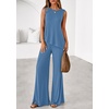 image:imagePRETTYGARDEN Womens 2026 Two Piece Matching Lounge Sets Asymmetrical Split Tank Tops Wide Leg Pants Summer Outfits TracksuitBlue