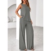 image:imagePRETTYGARDEN Womens 2026 Two Piece Matching Lounge Sets Asymmetrical Split Tank Tops Wide Leg Pants Summer Outfits TracksuitGrey