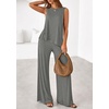 image:imagePRETTYGARDEN Womens 2026 Two Piece Matching Lounge Sets Asymmetrical Split Tank Tops Wide Leg Pants Summer Outfits TracksuitGrey