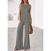 image:imagePRETTYGARDEN Womens 2026 Two Piece Matching Lounge Sets Asymmetrical Split Tank Tops Wide Leg Pants Summer Outfits TracksuitGrey