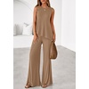 image:imagePRETTYGARDEN Womens 2026 Two Piece Matching Lounge Sets Asymmetrical Split Tank Tops Wide Leg Pants Summer Outfits TracksuitKhaki
