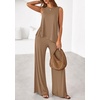image:imagePRETTYGARDEN Womens 2026 Two Piece Matching Lounge Sets Asymmetrical Split Tank Tops Wide Leg Pants Summer Outfits TracksuitKhaki