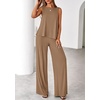 image:imagePRETTYGARDEN Womens 2026 Two Piece Matching Lounge Sets Asymmetrical Split Tank Tops Wide Leg Pants Summer Outfits TracksuitKhaki