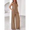 image:imagePRETTYGARDEN Womens 2026 Two Piece Matching Lounge Sets Asymmetrical Split Tank Tops Wide Leg Pants Summer Outfits TracksuitKhaki