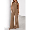 image:imagePRETTYGARDEN Womens 2026 Two Piece Matching Lounge Sets Asymmetrical Split Tank Tops Wide Leg Pants Summer Outfits TracksuitKhaki
