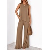 image:imagePRETTYGARDEN Womens 2026 Two Piece Matching Lounge Sets Asymmetrical Split Tank Tops Wide Leg Pants Summer Outfits TracksuitKhaki