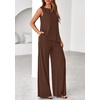 image:imagePRETTYGARDEN Womens 2026 Two Piece Matching Lounge Sets Asymmetrical Split Tank Tops Wide Leg Pants Summer Outfits TracksuitLight Coffee