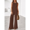 image:imagePRETTYGARDEN Womens 2026 Two Piece Matching Lounge Sets Asymmetrical Split Tank Tops Wide Leg Pants Summer Outfits TracksuitLight Coffee
