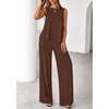 image:imagePRETTYGARDEN Womens 2026 Two Piece Matching Lounge Sets Asymmetrical Split Tank Tops Wide Leg Pants Summer Outfits TracksuitLight Coffee