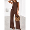 image:imagePRETTYGARDEN Womens 2026 Two Piece Matching Lounge Sets Asymmetrical Split Tank Tops Wide Leg Pants Summer Outfits TracksuitLight Coffee