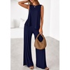 image:imagePRETTYGARDEN Womens 2026 Two Piece Matching Lounge Sets Asymmetrical Split Tank Tops Wide Leg Pants Summer Outfits TracksuitNavy Blue