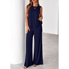 image:imagePRETTYGARDEN Womens 2026 Two Piece Matching Lounge Sets Asymmetrical Split Tank Tops Wide Leg Pants Summer Outfits TracksuitNavy Blue