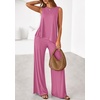 image:imagePRETTYGARDEN Womens 2026 Two Piece Matching Lounge Sets Asymmetrical Split Tank Tops Wide Leg Pants Summer Outfits TracksuitPink