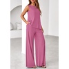 image:imagePRETTYGARDEN Womens 2026 Two Piece Matching Lounge Sets Asymmetrical Split Tank Tops Wide Leg Pants Summer Outfits TracksuitPink