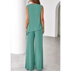 image:imagePRETTYGARDEN Womens 2026 Two Piece Matching Lounge Sets Asymmetrical Split Tank Tops Wide Leg Pants Summer Outfits TracksuitSage Green
