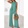 image:imagePRETTYGARDEN Womens 2026 Two Piece Matching Lounge Sets Asymmetrical Split Tank Tops Wide Leg Pants Summer Outfits TracksuitSage Green