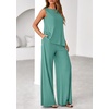 image:imagePRETTYGARDEN Womens 2026 Two Piece Matching Lounge Sets Asymmetrical Split Tank Tops Wide Leg Pants Summer Outfits TracksuitSage Green
