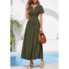 image:imagePRETTYGARDEN Womens Maxi Dress 2026 Floral Summer Spring Embroidered Boho Short Sleeve V Neck A Line Wedding Guest DressesArmy Green