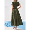 image:imagePRETTYGARDEN Womens Maxi Dress 2026 Floral Summer Spring Embroidered Boho Short Sleeve V Neck A Line Wedding Guest DressesArmy Green