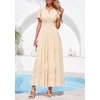 image:imagePRETTYGARDEN Womens Maxi Dress 2026 Floral Summer Spring Embroidered Boho Short Sleeve V Neck A Line Wedding Guest DressesBeige
