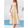 image:imagePRETTYGARDEN Womens Maxi Dress 2026 Floral Summer Spring Embroidered Boho Short Sleeve V Neck A Line Wedding Guest DressesBeige