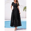 image:imagePRETTYGARDEN Womens Maxi Dress 2026 Floral Summer Spring Embroidered Boho Short Sleeve V Neck A Line Wedding Guest DressesBlack