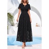 image:imagePRETTYGARDEN Womens Maxi Dress 2026 Floral Summer Spring Embroidered Boho Short Sleeve V Neck A Line Wedding Guest DressesBlack
