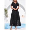 image:imagePRETTYGARDEN Womens Maxi Dress 2026 Floral Summer Spring Embroidered Boho Short Sleeve V Neck A Line Wedding Guest DressesBlack