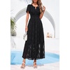 image:imagePRETTYGARDEN Womens Maxi Dress 2026 Floral Summer Spring Embroidered Boho Short Sleeve V Neck A Line Wedding Guest DressesBlack