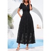 image:imagePRETTYGARDEN Womens Maxi Dress 2026 Floral Summer Spring Embroidered Boho Short Sleeve V Neck A Line Wedding Guest DressesBlack