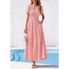 image:imagePRETTYGARDEN Womens Maxi Dress 2026 Floral Summer Spring Embroidered Boho Short Sleeve V Neck A Line Wedding Guest DressesPink