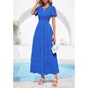 image:imagePRETTYGARDEN Womens Maxi Dress 2026 Floral Summer Spring Embroidered Boho Short Sleeve V Neck A Line Wedding Guest DressesRoyal Blue
