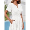 image:imagePRETTYGARDEN Womens Maxi Dress 2026 Floral Summer Spring Embroidered Boho Short Sleeve V Neck A Line Wedding Guest DressesWhite